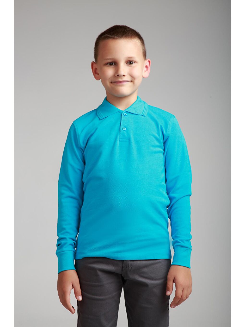 ajn Canlı Turkuaz Kids Polo Yaka Basic Uzun Kollu Erkek Çocuk Tişört - 1