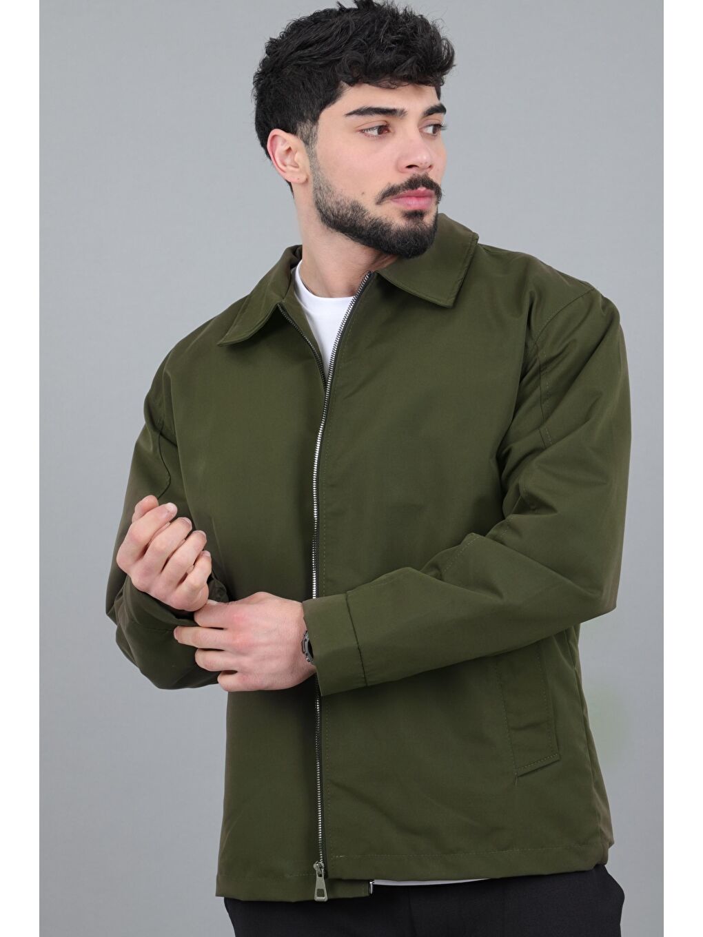 Haki Suya Dayanaklı Yakalı Oversize Mevsimlik Mont PLDP 3002_60393-2