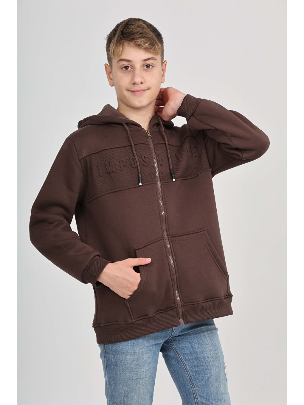 Kahverengi Erkek Çocuk Imposıtıve Baskılı Hırka-2