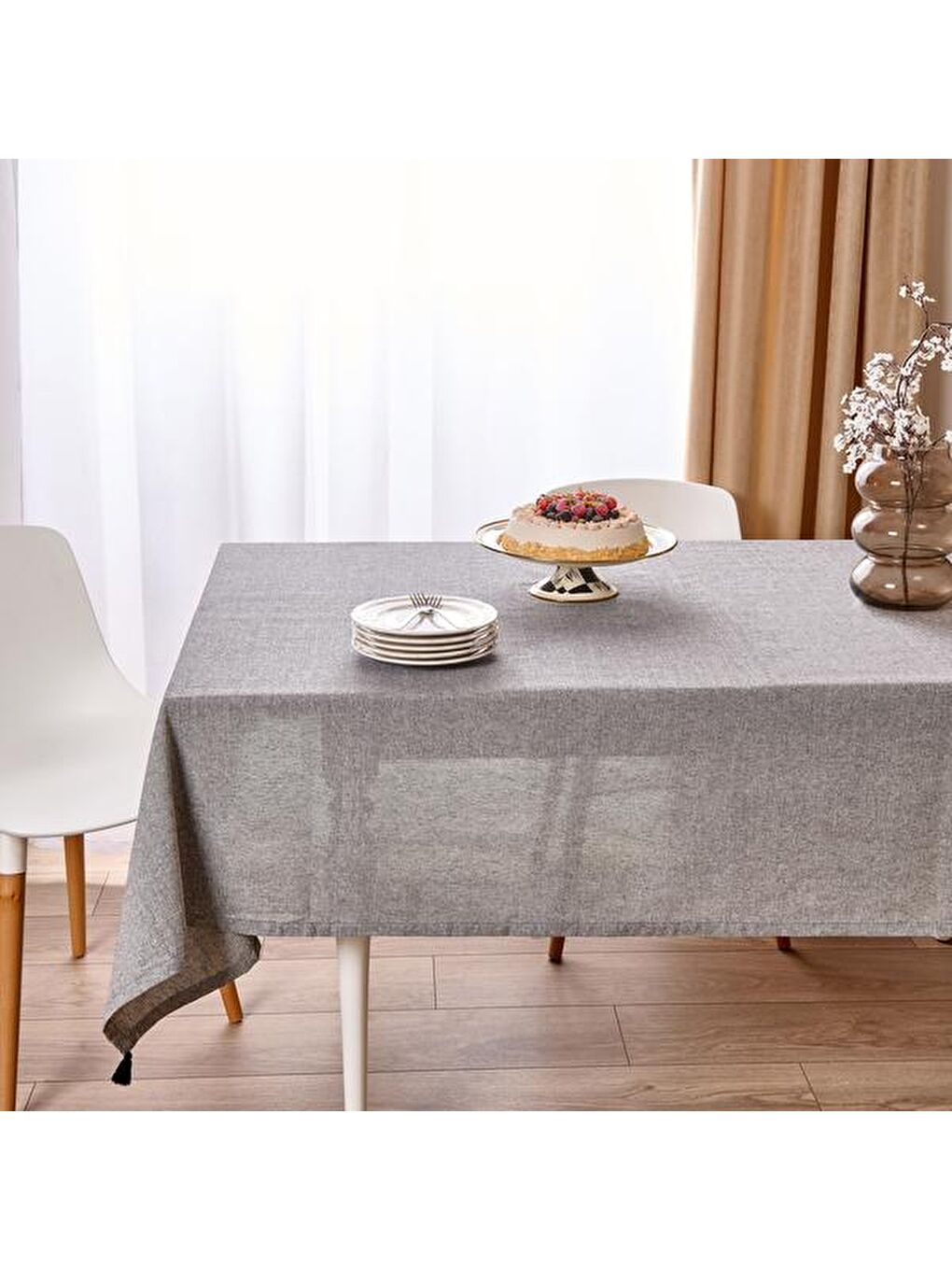 Soft Mato Püsküllü Masa Örtüsü - Siyah - 150x220 cm-2