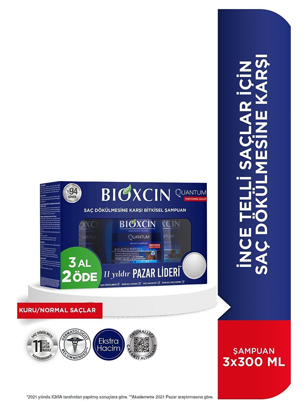 Bioxcin Renksiz Quantum Kuru ve Normal Saçlar Şampuan 3 Al 2 Öde 3x300 ml