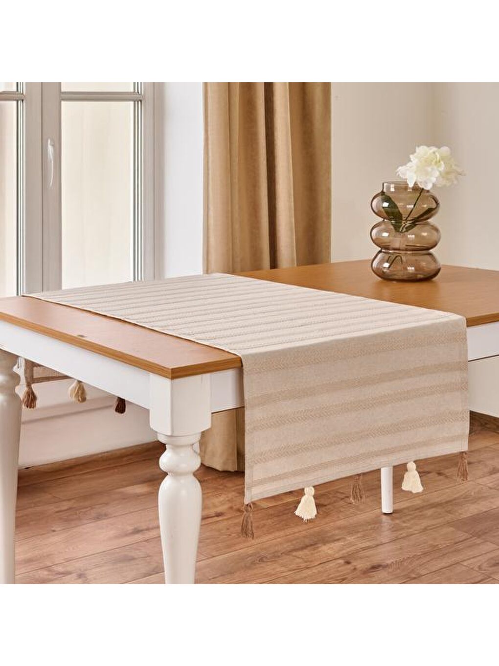 Evidea Soft Siena Püsküllü Runner - Bej - 50x130 cm