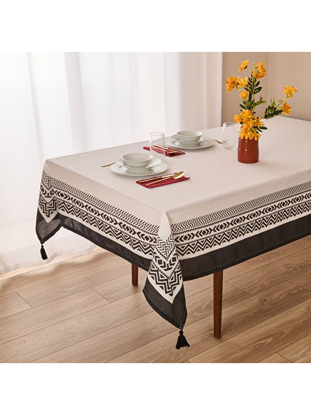 Soft Ethnic Masa Örtüsü - Beyaz - 140x220 cm-2