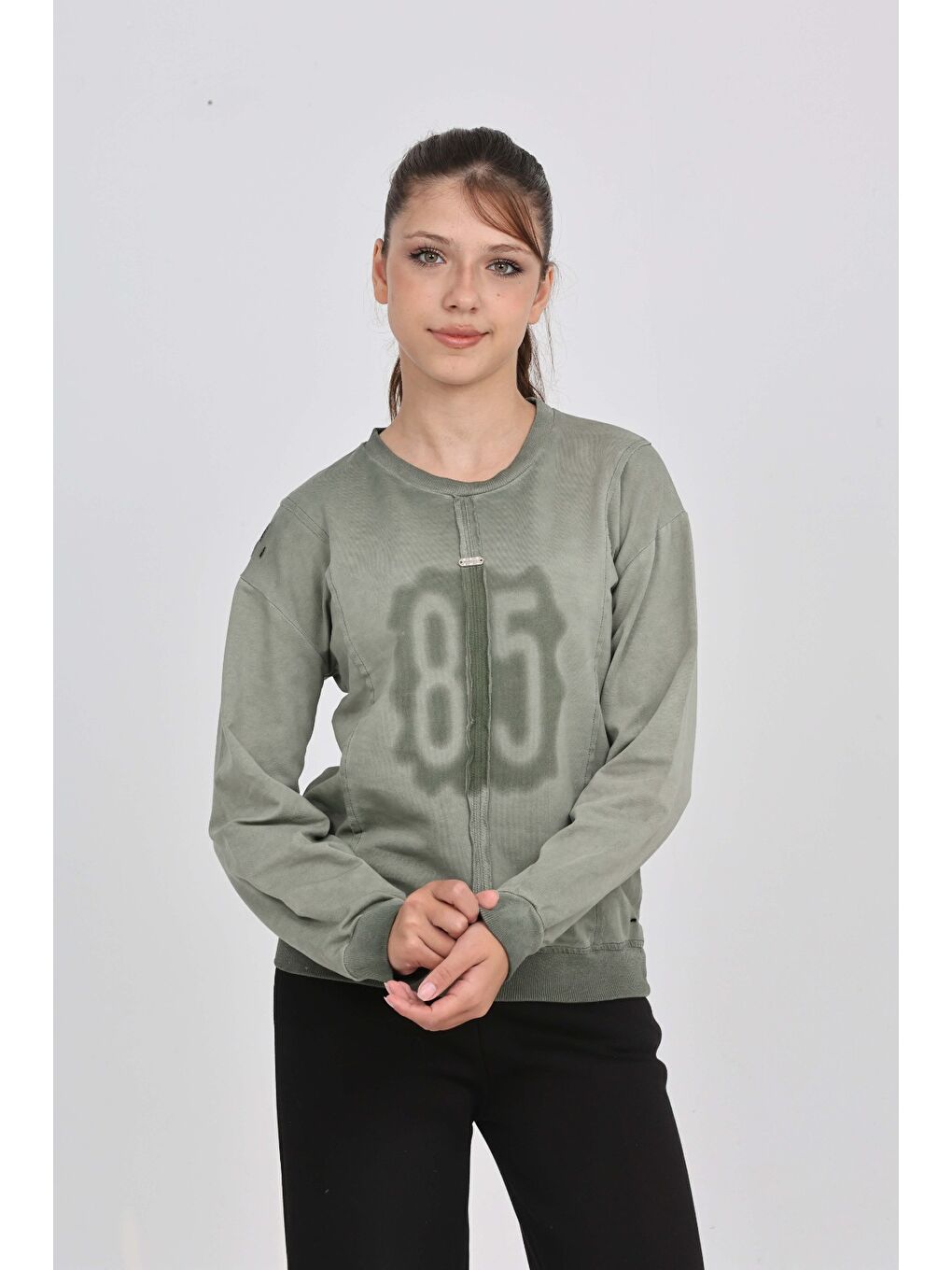 Haki Kız Çocuk 85 Baskılı Sweatshirt