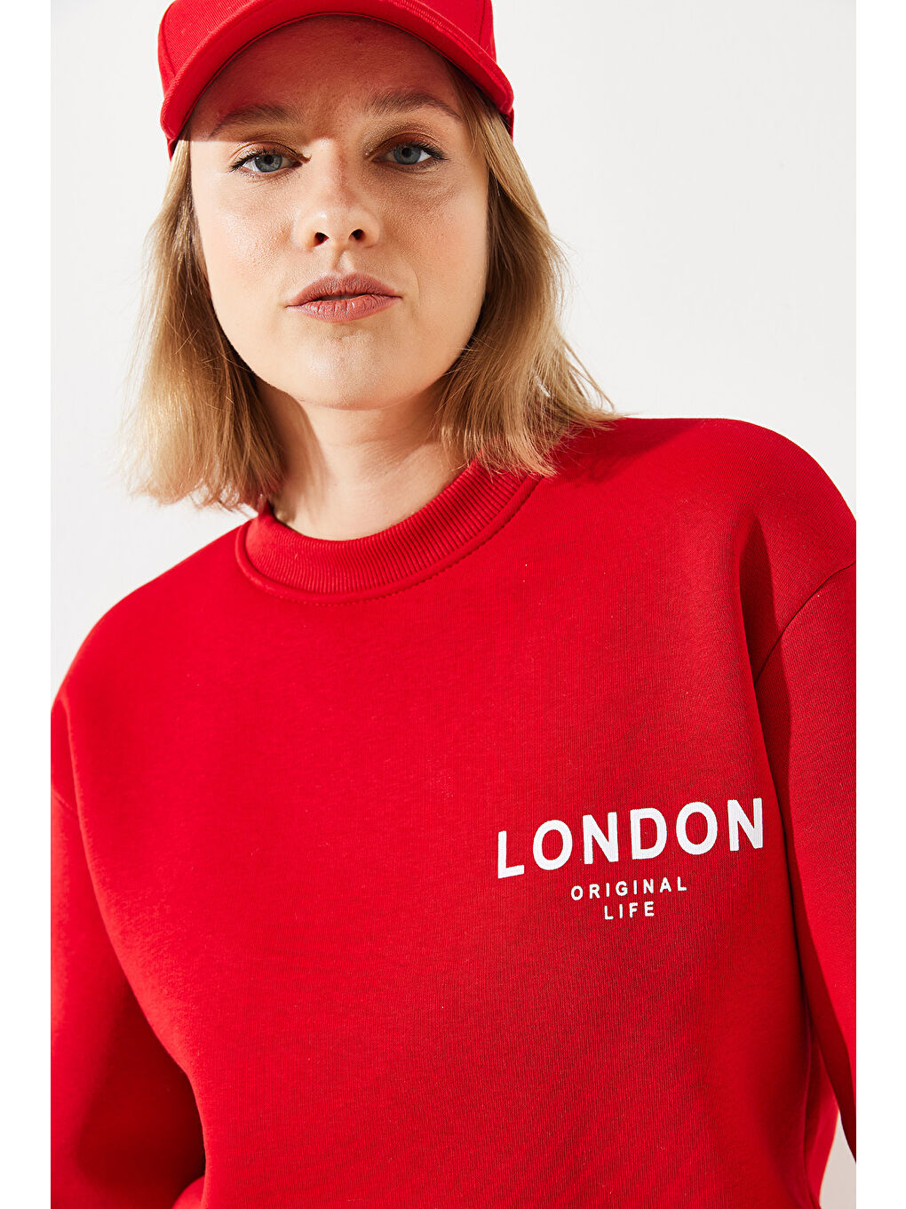 SHADE Kırmızı Kadın Üç İplik Şardonlu London Baskılı Sweatshirt - 1