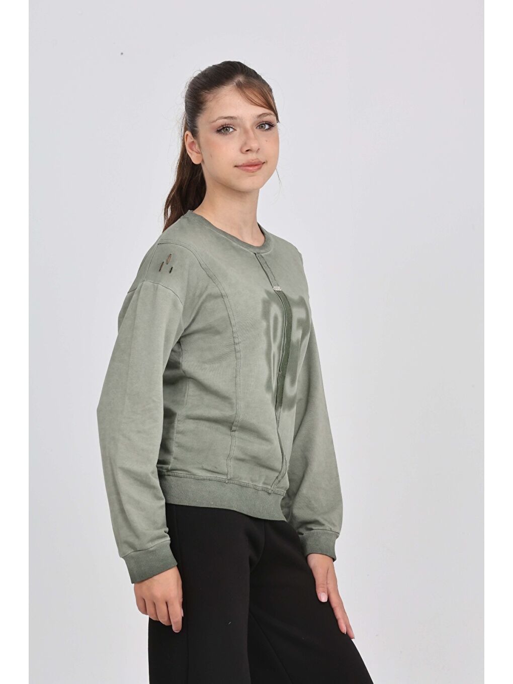 Haki Kız Çocuk 85 Baskılı Sweatshirt-2