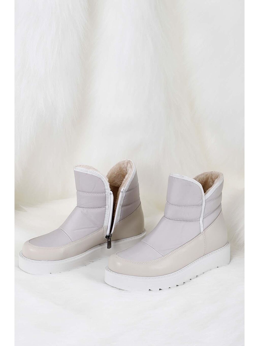 Bej BEJ  Yuvarlak Burun Kadın Kar Botu 06536