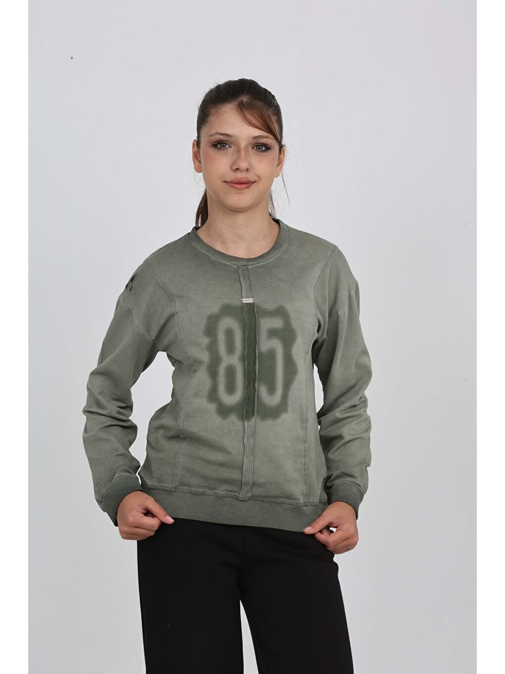 Haki Kız Çocuk 85 Baskılı Sweatshirt-3