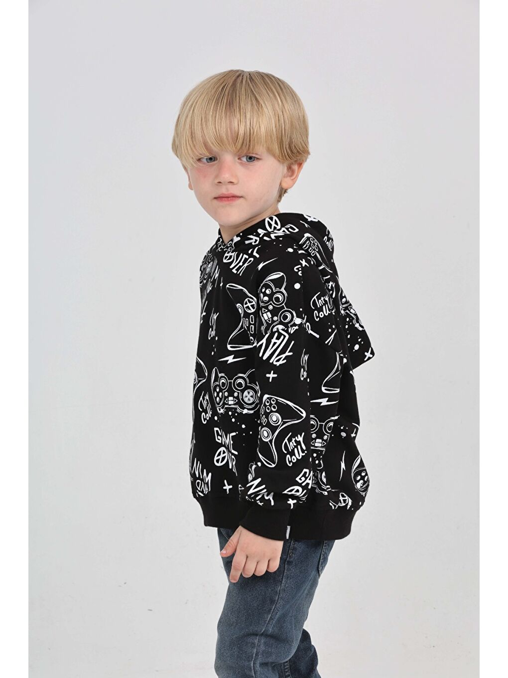 Siyah Erkek Çocuk Oyun Baskılı Sweatshirt-2