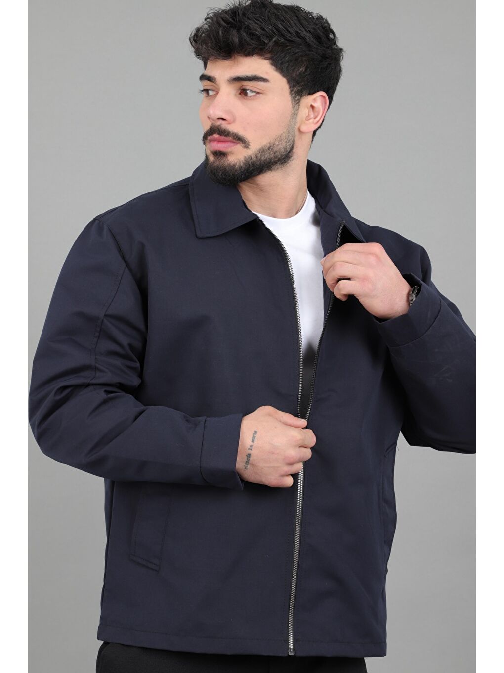 Lacivert Suya Dayanaklı Yakalı Oversize Mevsimlik Mont PLDP 3002_60393