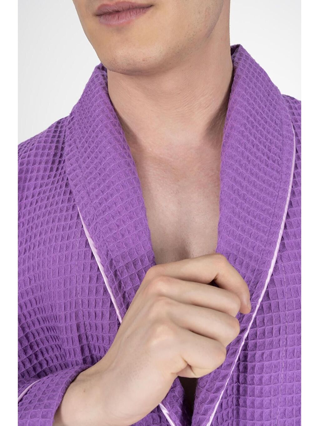 Kaos Serisi Şal Yaka Pike Bornoz Sabahlık Lila-1