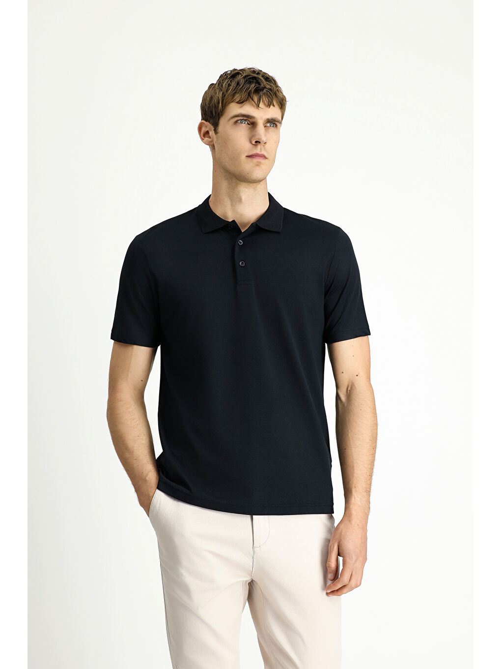 Siyah Polo Yaka Regular Fit Nakışlı Pamuklu Büyük Beden Tişört