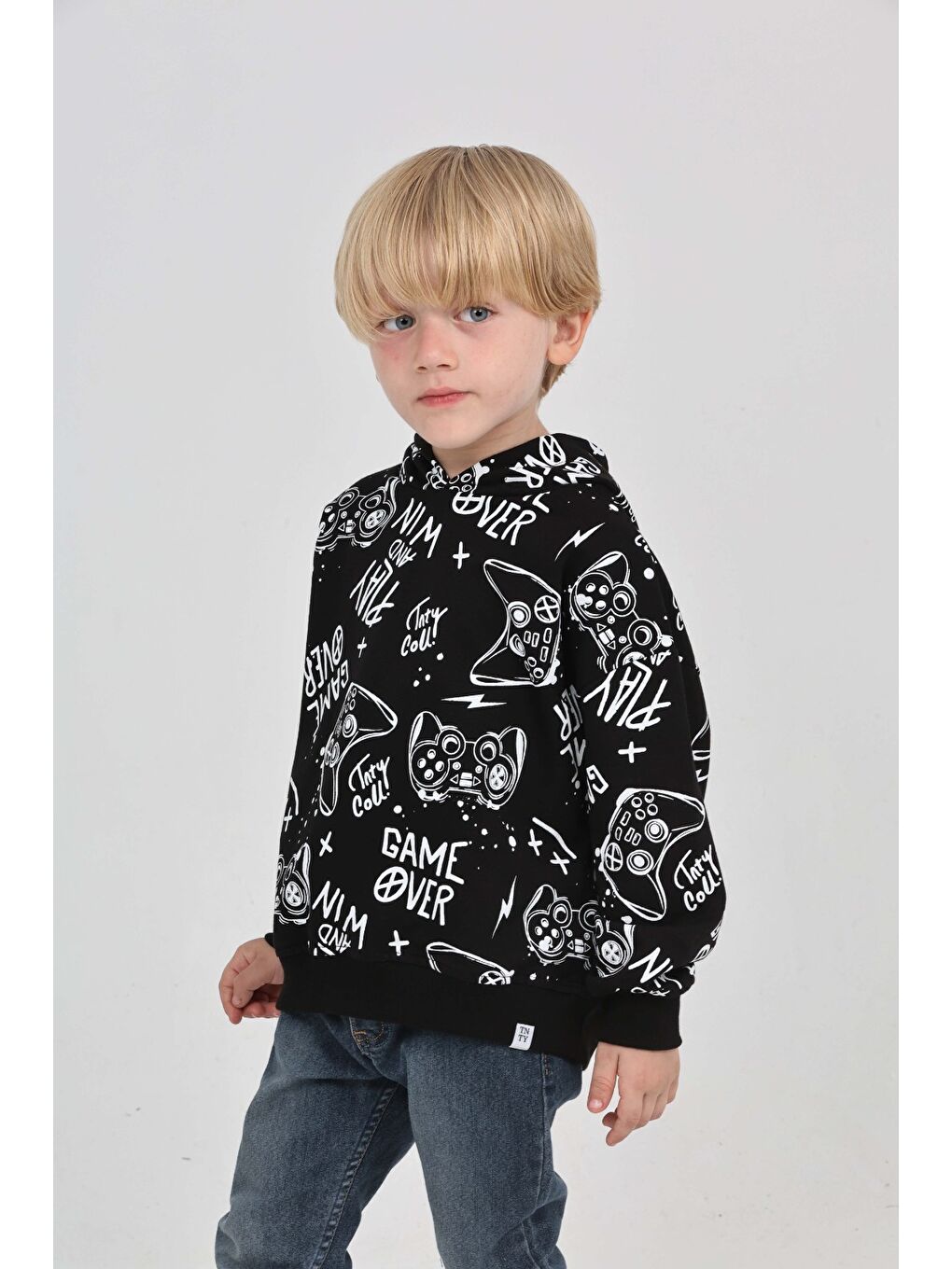 Siyah Erkek Çocuk Oyun Baskılı Sweatshirt-3