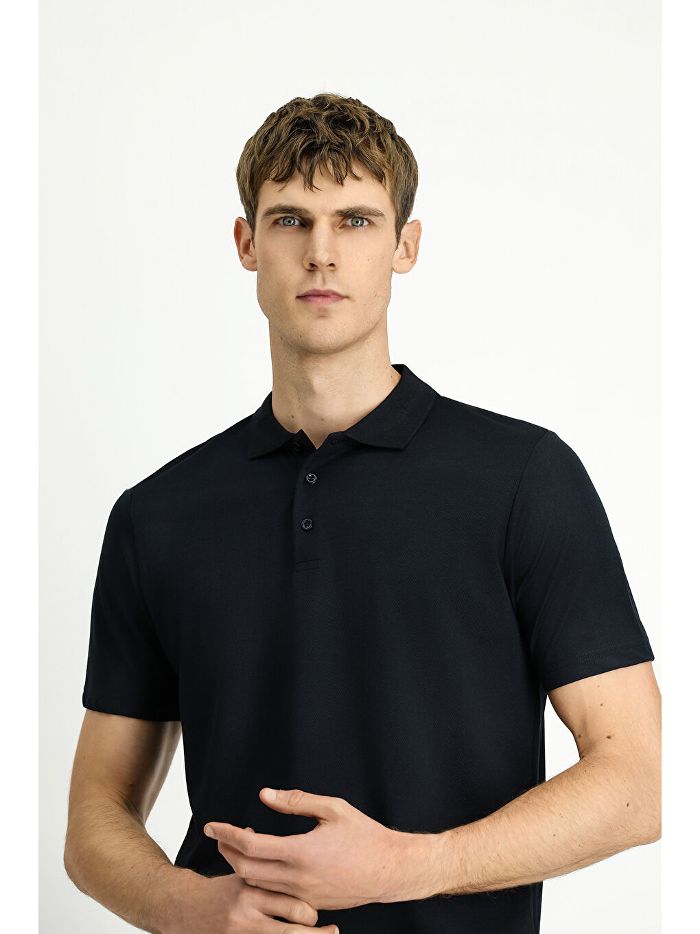 Siyah Polo Yaka Regular Fit Nakışlı Pamuklu Büyük Beden Tişört-2