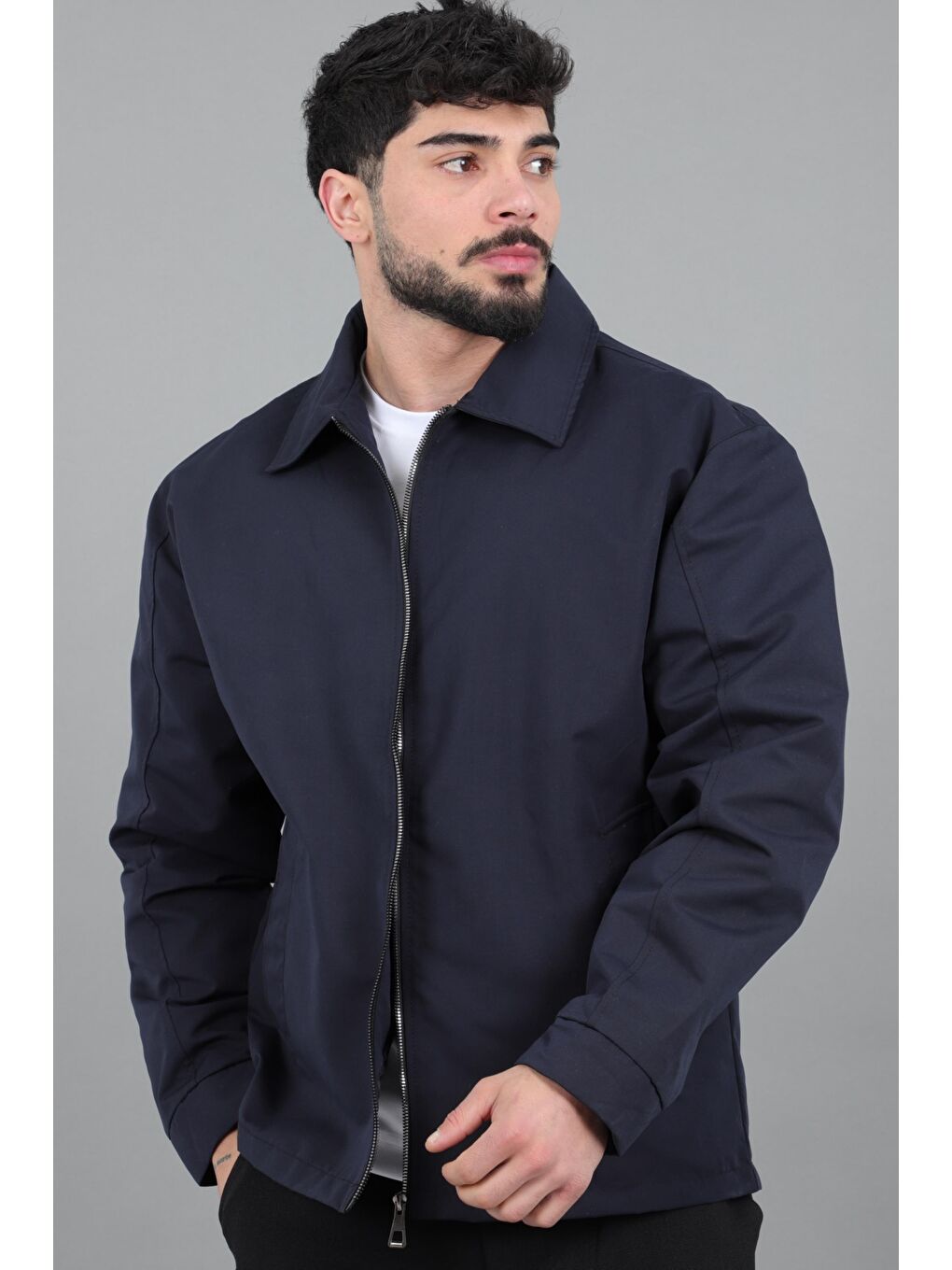 Lacivert Suya Dayanaklı Yakalı Oversize Mevsimlik Mont PLDP 3002_60393-1