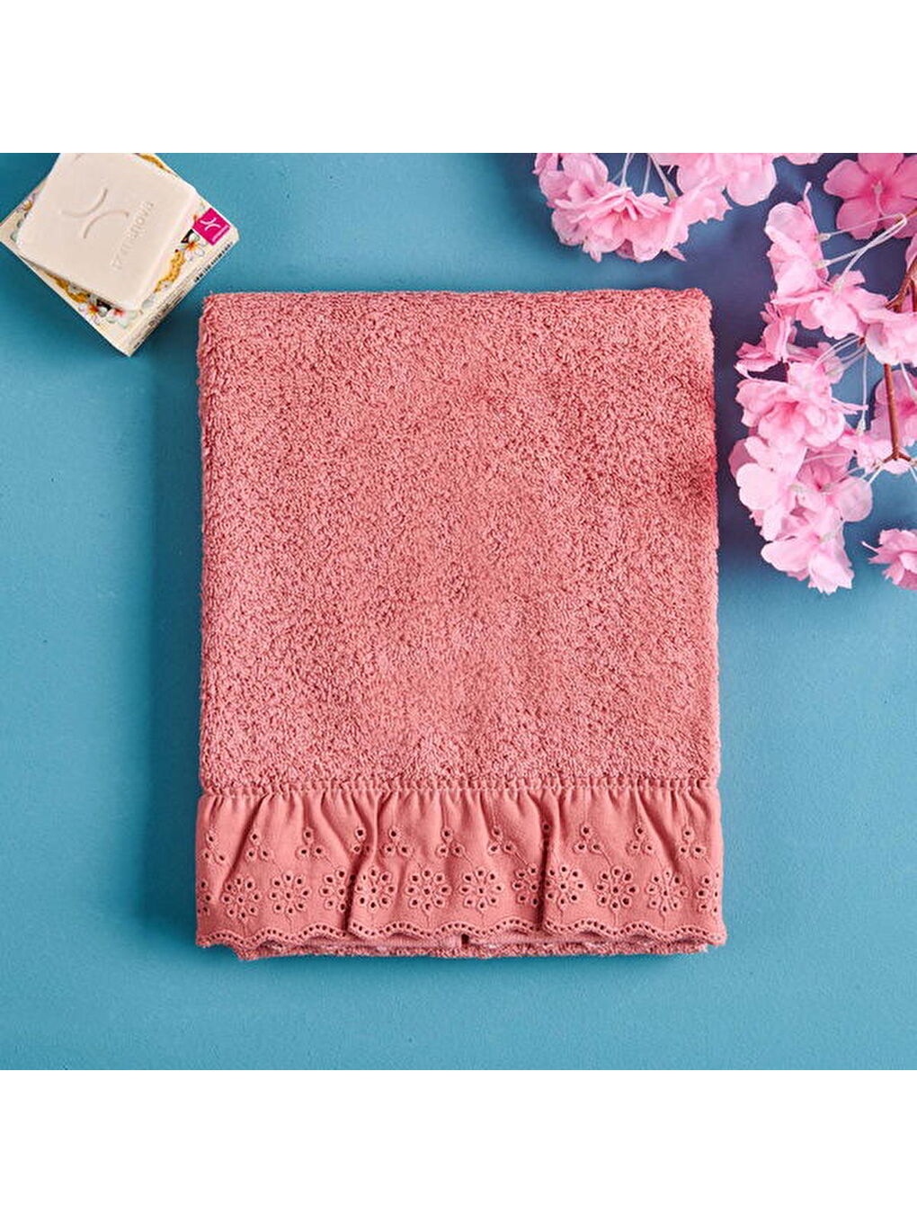 Pembe Soft Fırfırlı Yüz Havlusu - Gülkurusu - 50x90 cm