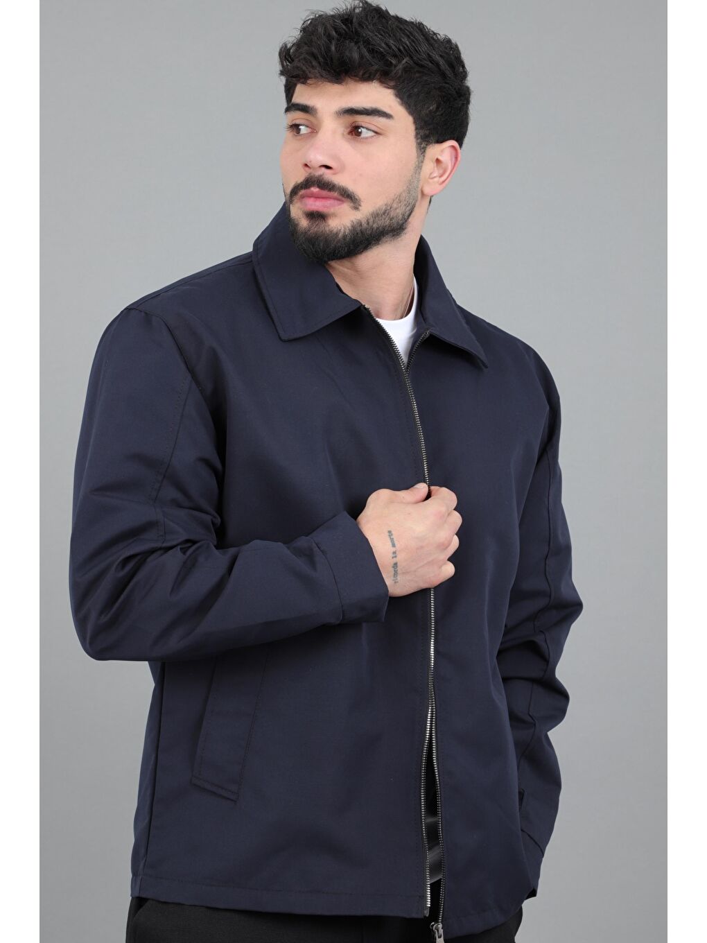 Lacivert Suya Dayanaklı Yakalı Oversize Mevsimlik Mont PLDP 3002_60393-2