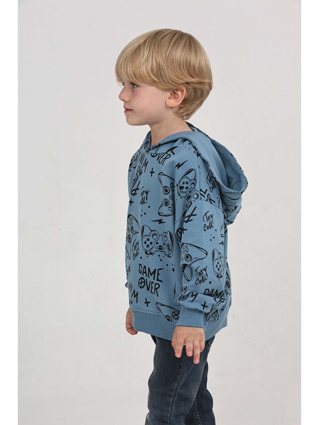 Mavi Erkek Çocuk Oyun Baskılı Sweatshirt-1