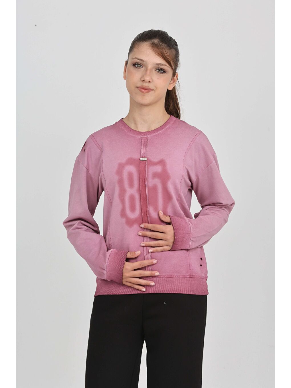 Pembe Kız Çocuk 85 Baskılı Sweatshirt-3