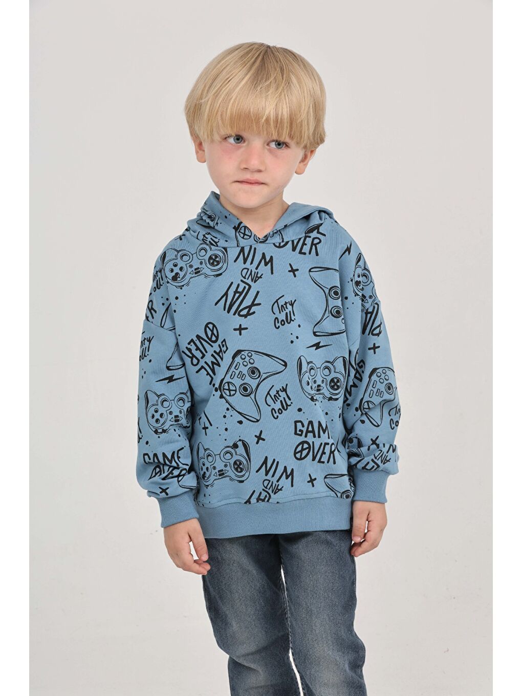 Mavi Erkek Çocuk Oyun Baskılı Sweatshirt-2