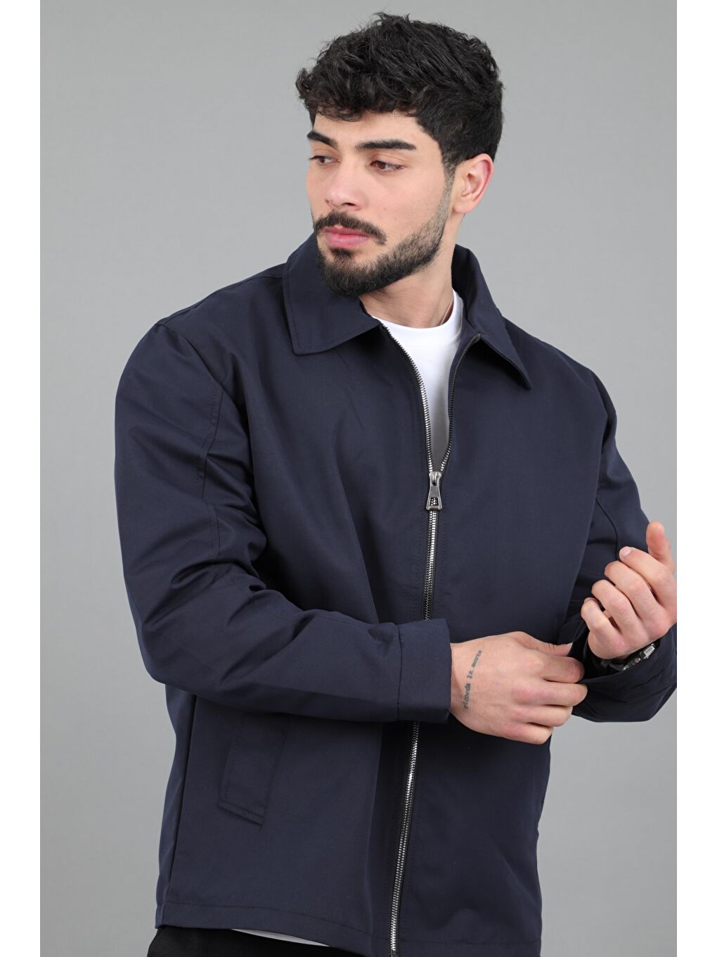 Lacivert Suya Dayanaklı Yakalı Oversize Mevsimlik Mont PLDP 3002_60393-3