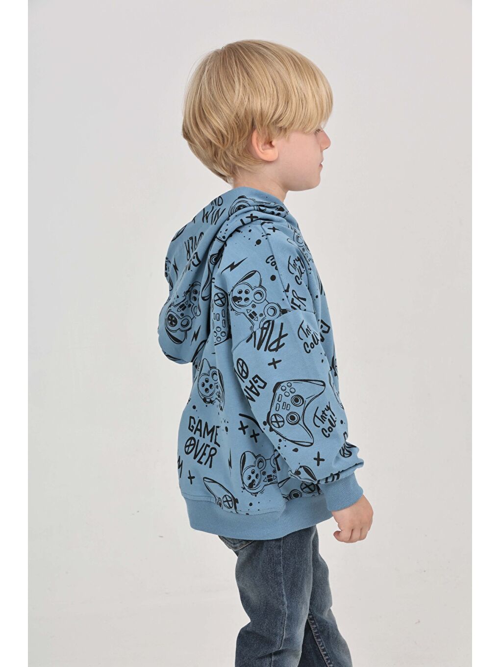 Mavi Erkek Çocuk Oyun Baskılı Sweatshirt-3