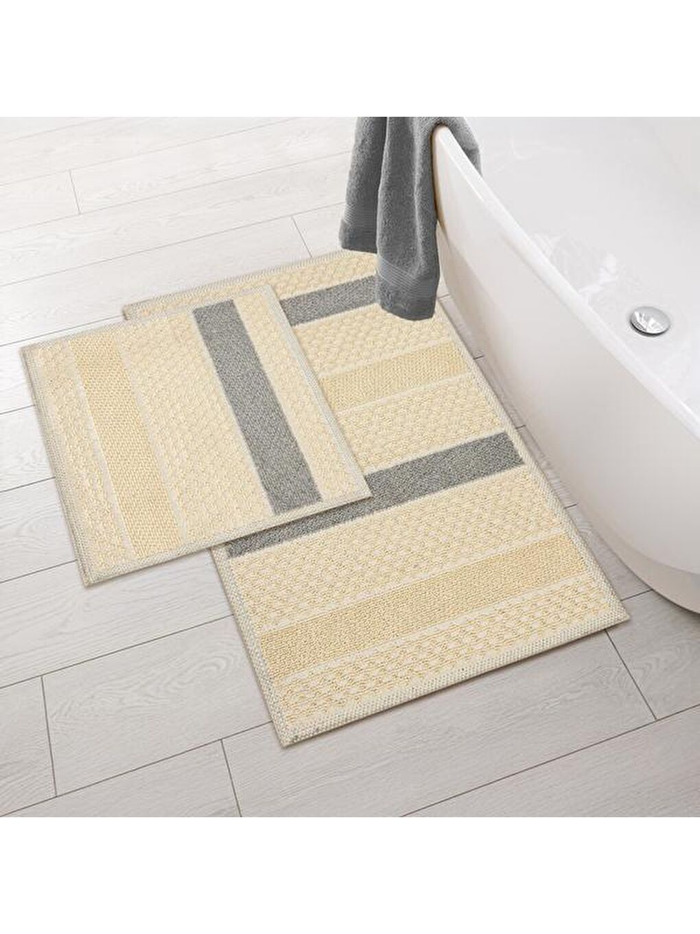 Soft Frodo Natürel 2'li Banyo Paspası - Antrasit - 60x100 cm + 50x60 cm-3