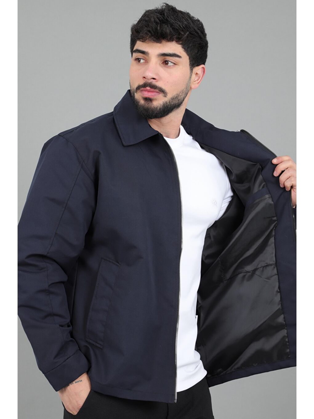 Lacivert Suya Dayanaklı Yakalı Oversize Mevsimlik Mont PLDP 3002_60393-4
