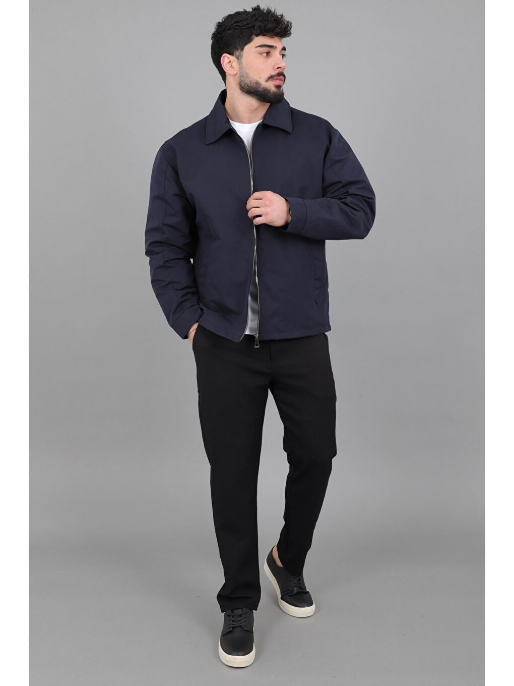 Lacivert Suya Dayanaklı Yakalı Oversize Mevsimlik Mont PLDP 3002_60393-6