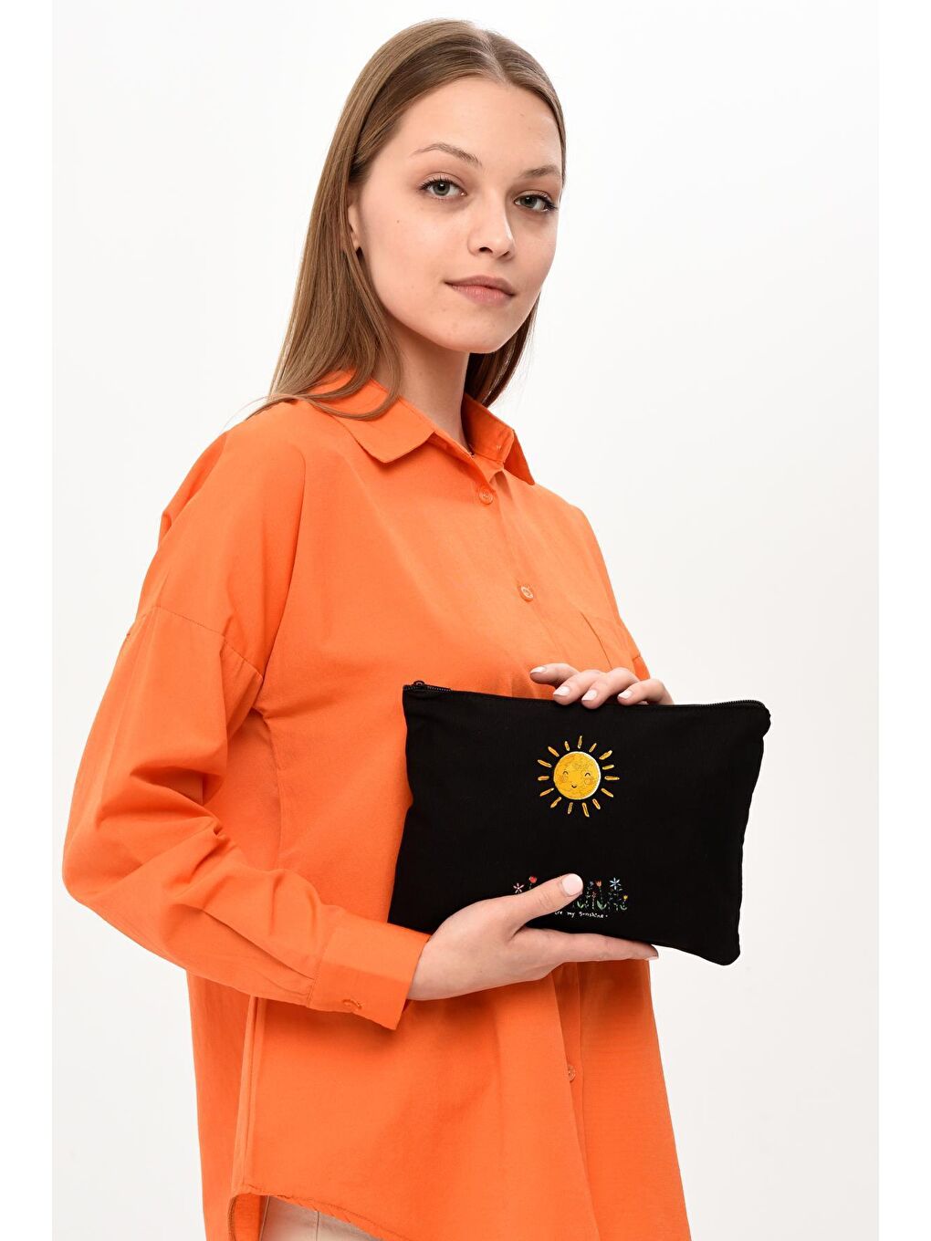 Bagg Siyah Clutch Gülümseyen Güneş Siyah Kanvas Makyaj Çantası - 3