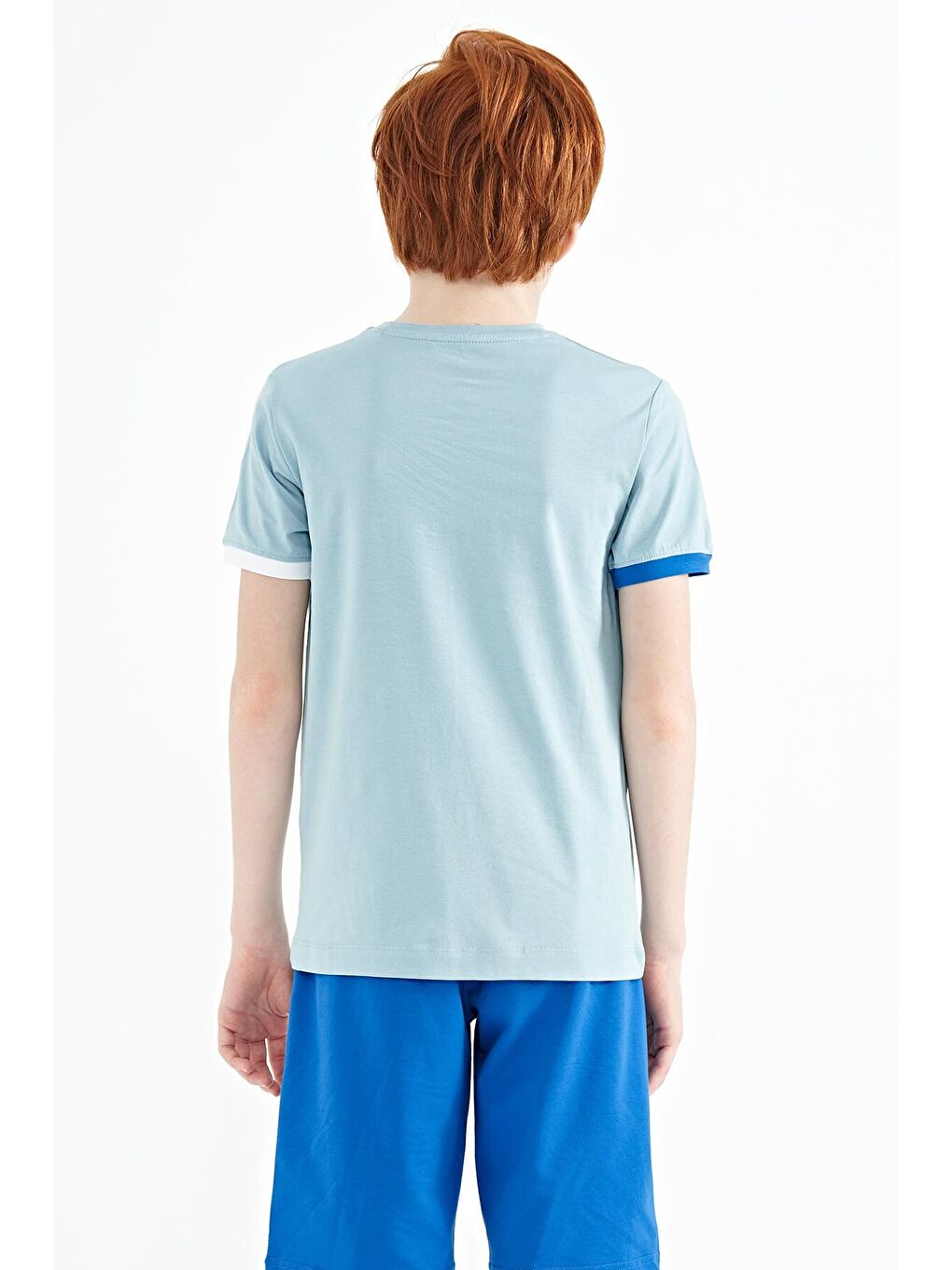 Açık Mavi Yazı Baskılı Standart Kalıp O Yaka Erkek  Çocuk Tişört - 11105-4