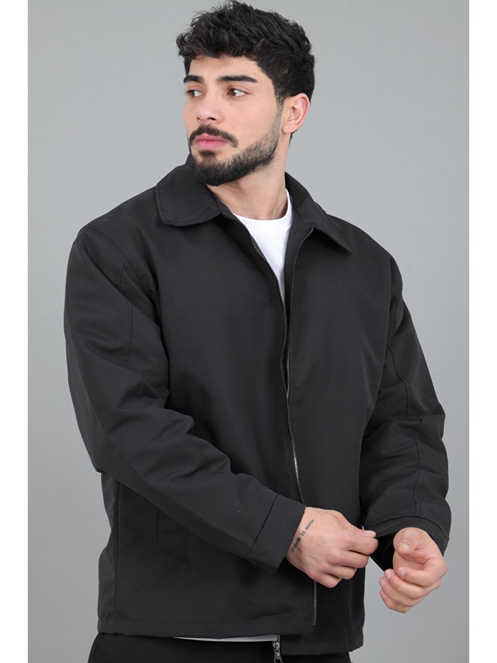 Siyah Suya Dayanaklı Yakalı Oversize Mevsimlik Mont PLDP 3002_60393-1