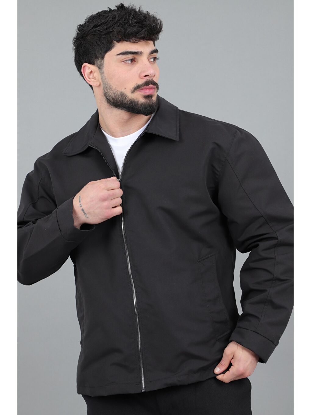 Siyah Suya Dayanaklı Yakalı Oversize Mevsimlik Mont PLDP 3002_60393-2