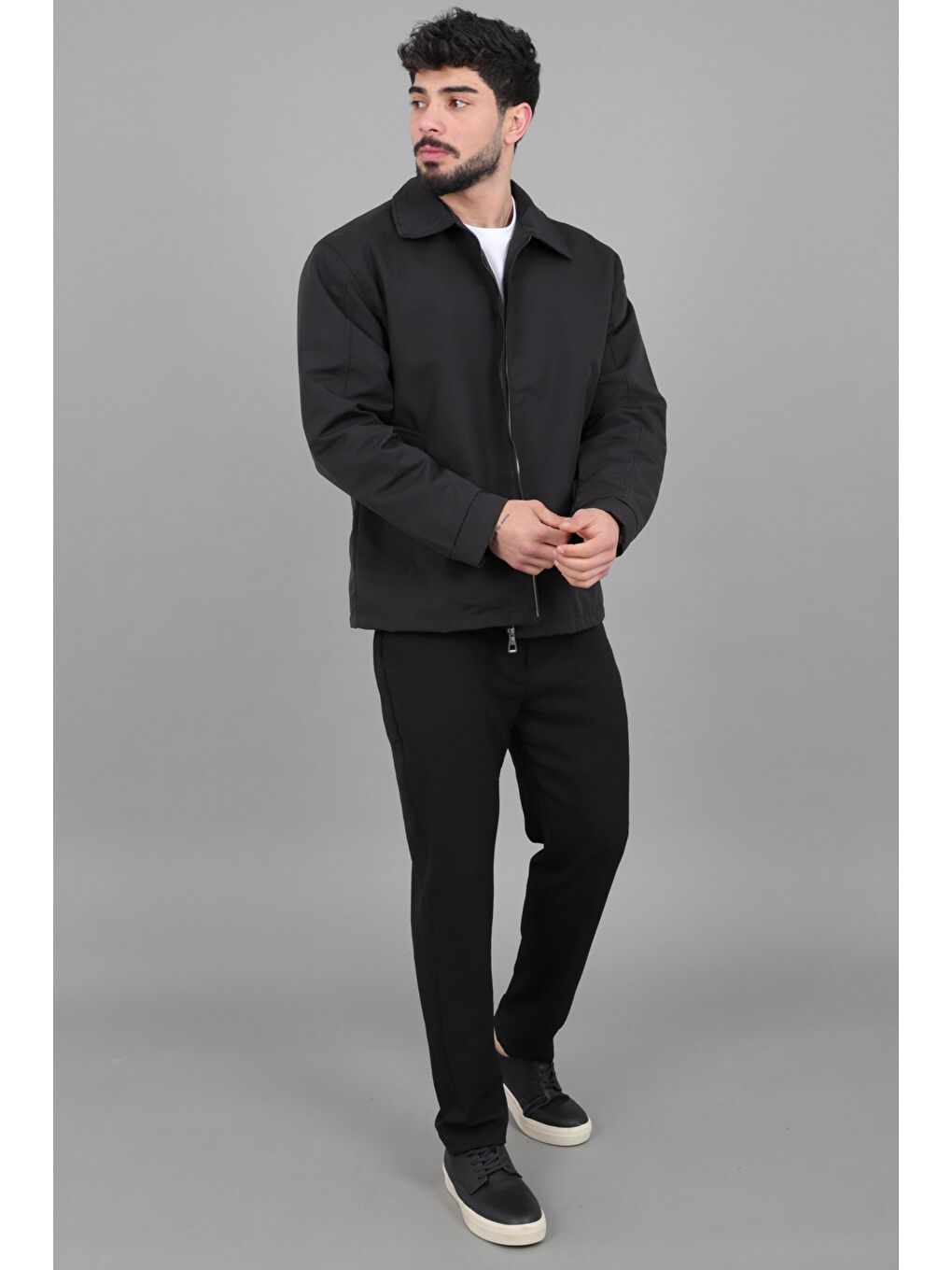 Siyah Suya Dayanaklı Yakalı Oversize Mevsimlik Mont PLDP 3002_60393-3
