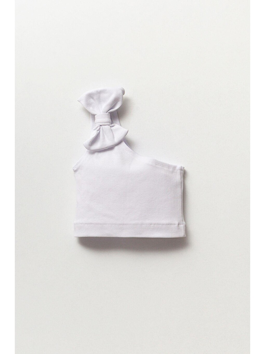 Beyaz Kiz Çocuk Fiyonklu Tek Omuz Crop Body T-shirt