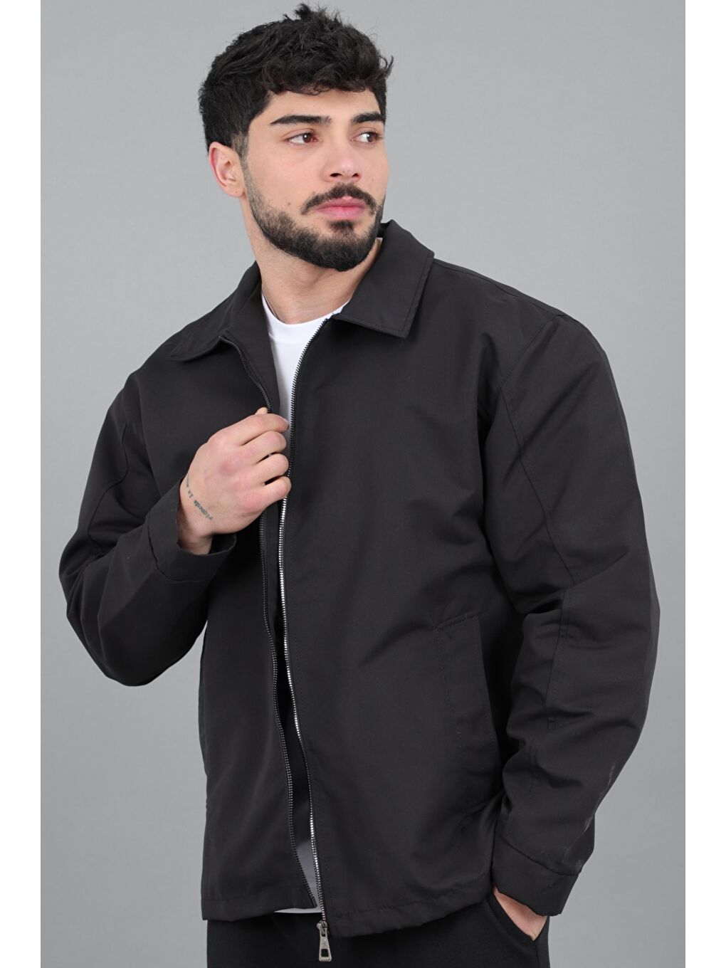 Siyah Suya Dayanaklı Yakalı Oversize Mevsimlik Mont PLDP 3002_60393-4