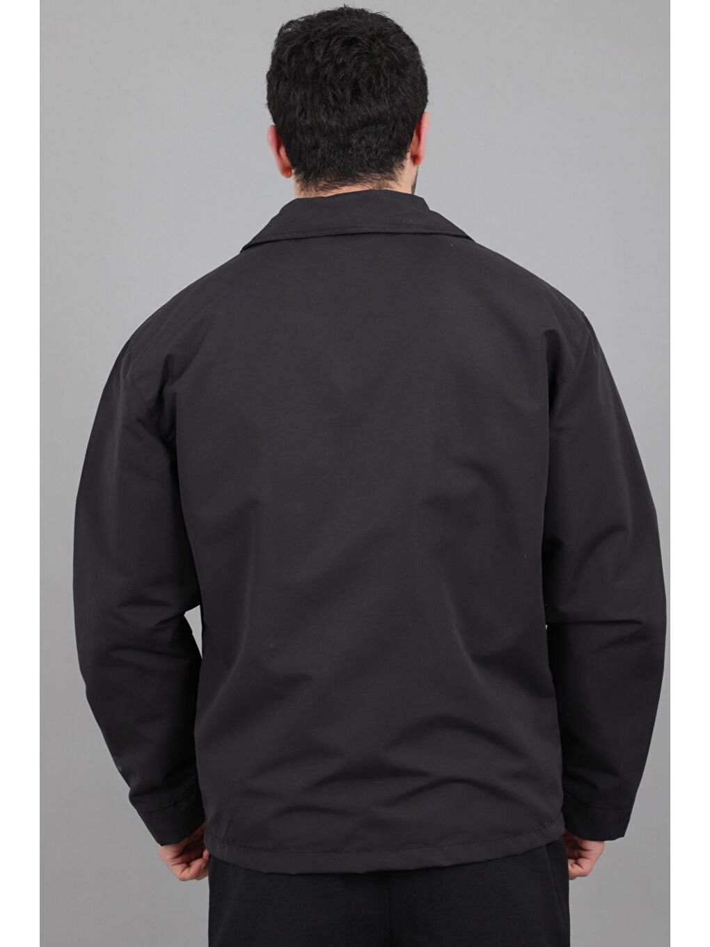 Siyah Suya Dayanaklı Yakalı Oversize Mevsimlik Mont PLDP 3002_60393-5