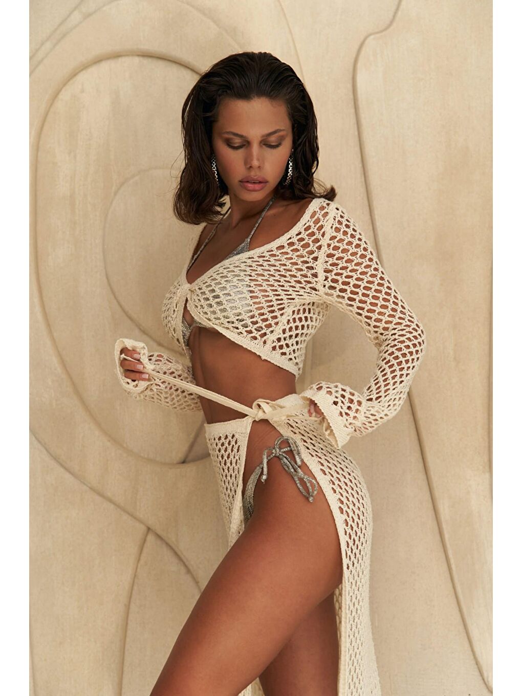 Rubina Bej Triko Crop-Etek Takım-3