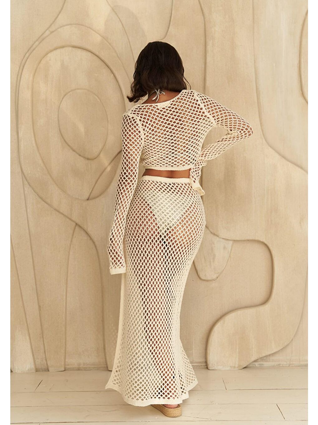 Rubina Bej Triko Crop-Etek Takım-4