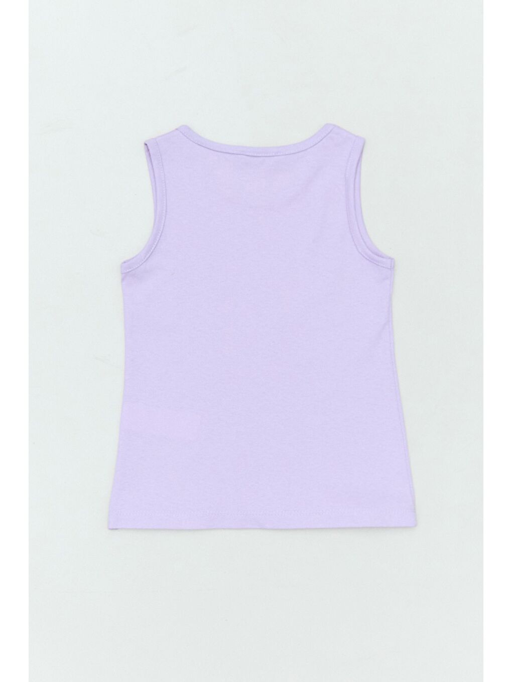 Lila %100 Pamuk Kedi Baskılı Kalın Askılı Kız Çocuk Tişört-1