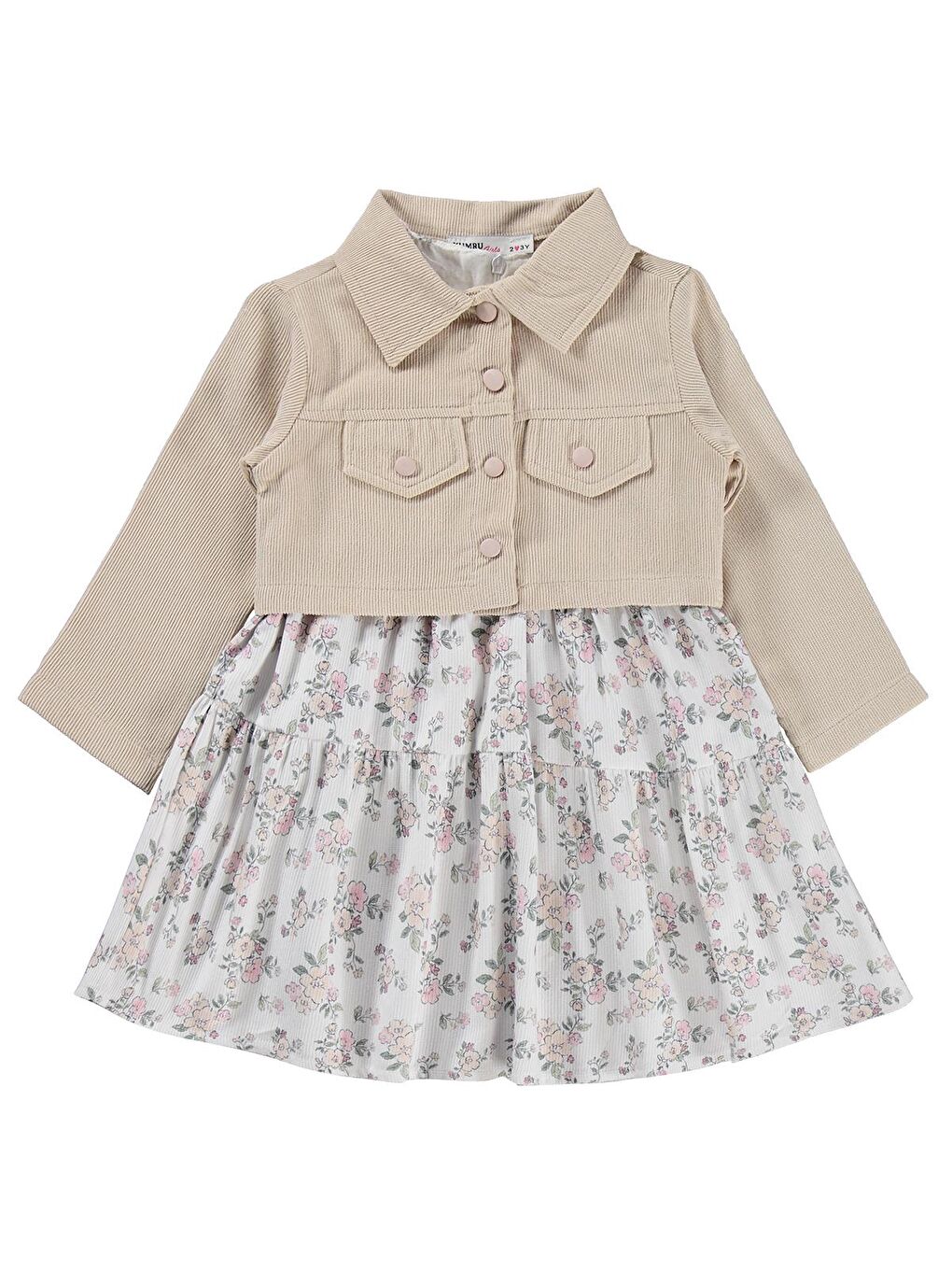 Civil Girls Ceketli Çiçekli 2 Li 2-5 Yaş Elbise - Bej 2-3 Yaş