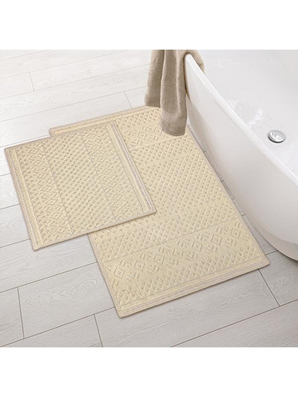 Soft Merry Natürel 2'li Banyo Paspası - Bej - 60x100 cm + 50x60 cm-4