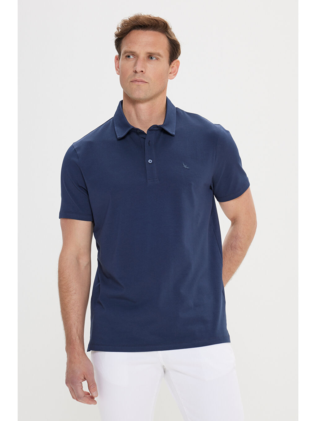 Erkek Lacivert %100 Pamuk Polo Yaka Slim Fit Dar Kesim Tişört