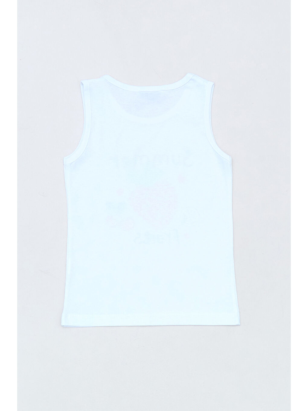 Beyaz %100 Pamuk Yazı Ve Meyve Baskılı Kalın Askılı Kız Çocuk Tişört-1