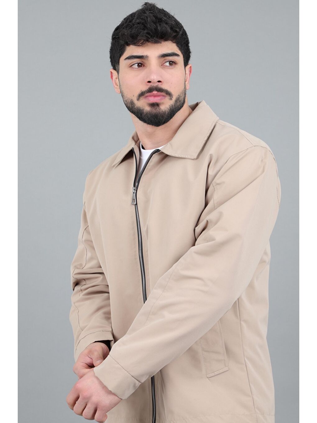 Bej Suya Dayanaklı Yakalı Oversize Mevsimlik Mont PLDP 3002_60393