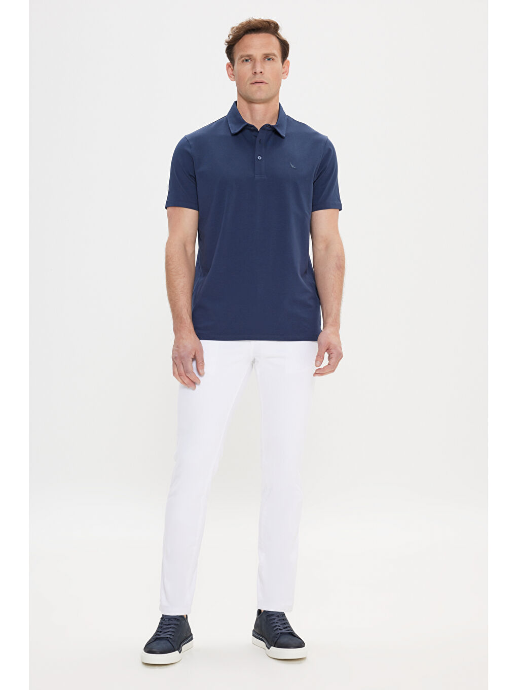 Erkek Lacivert %100 Pamuk Polo Yaka Slim Fit Dar Kesim Tişört-1