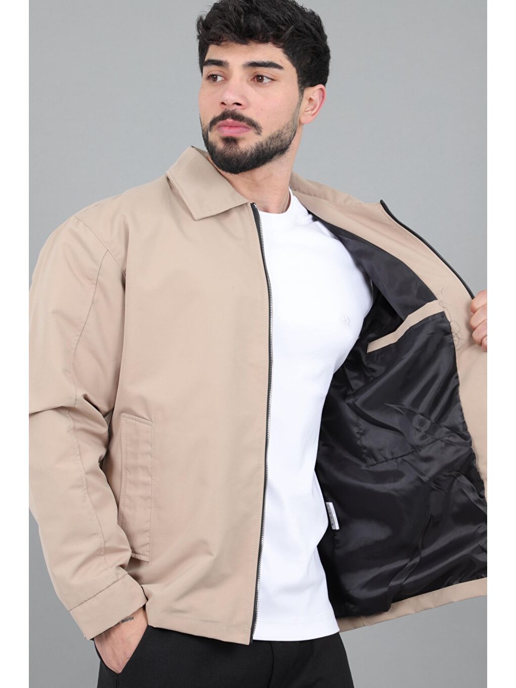 Bej Suya Dayanaklı Yakalı Oversize Mevsimlik Mont PLDP 3002_60393-3