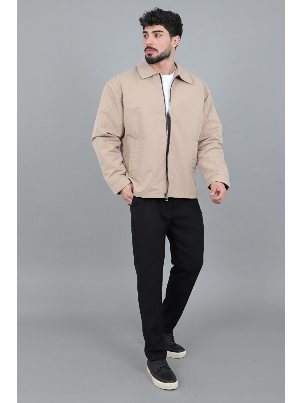 Bej Suya Dayanaklı Yakalı Oversize Mevsimlik Mont PLDP 3002_60393-4