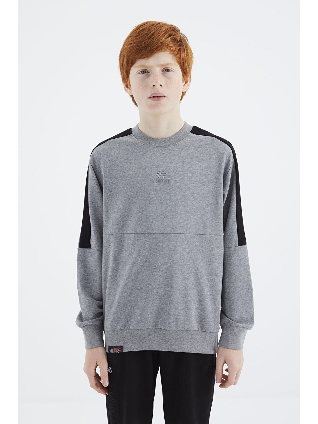 TOMMYLIFE Gri Melanj Basic O Yaka Erkek Çocuk Sweatshirt - 11182 - 1