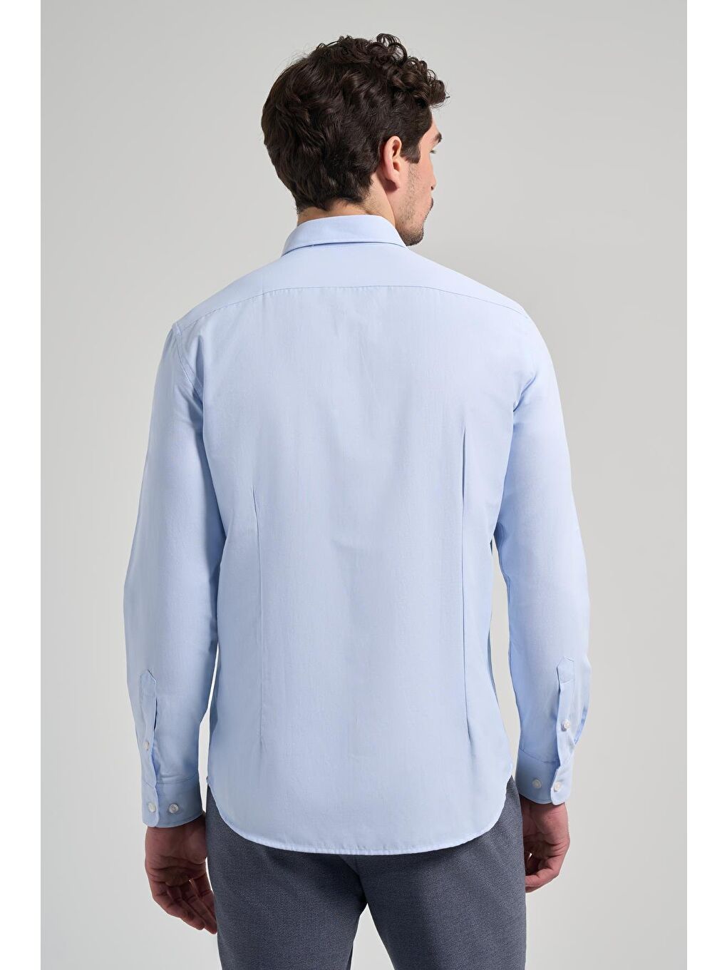 Mavi Uzun Kol Düz Oxford Düğmeli Yaka Cepsiz Pamuklu Classic Slim Fit Gömlek 1004250168-4